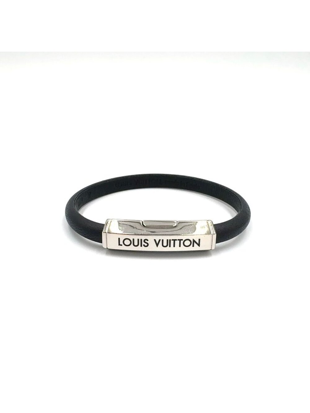 Louis Vuitton Bracelet Leather Metal Black Silver